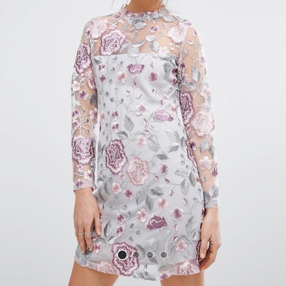 ASOS | Dresses | Asos New Look Premium Embroidered Mesh Mini Dress Floral  Long Sleeve 6 | Poshmark